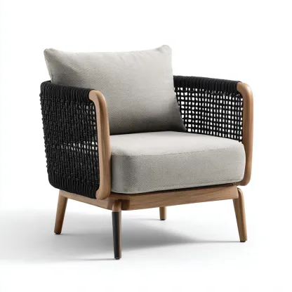 Poltrona da giardino-legno-tessuto-corda-76x70x82 cm-grigio-nero-design moderno-Shelterza