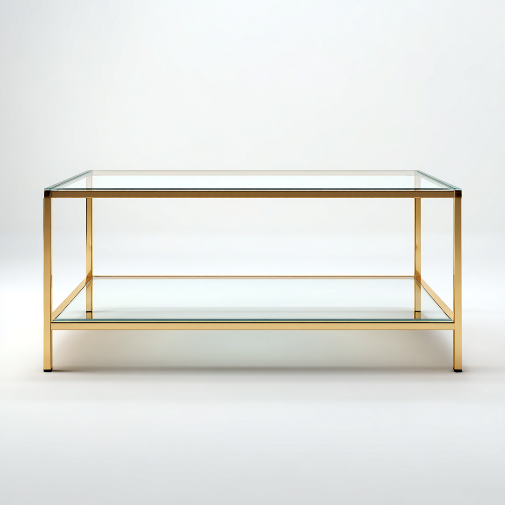 Tavolino da caffè - vetro-metallo - 110x60x45 cm - oro - design moderno-Shelterza