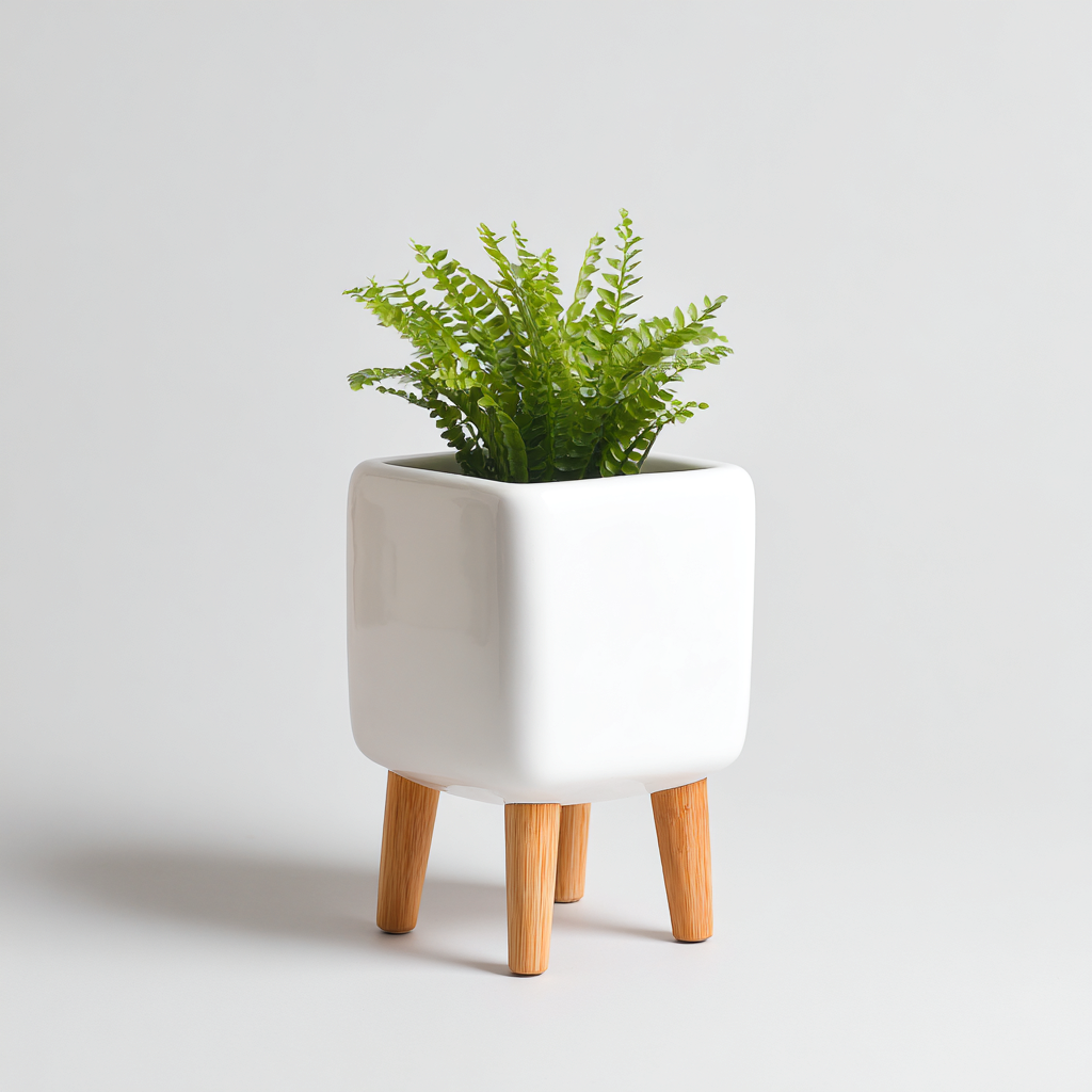 Vasi e supporti per piante-ceramica legno-20x20x32 cm-bianco-design moderno-Shelterza