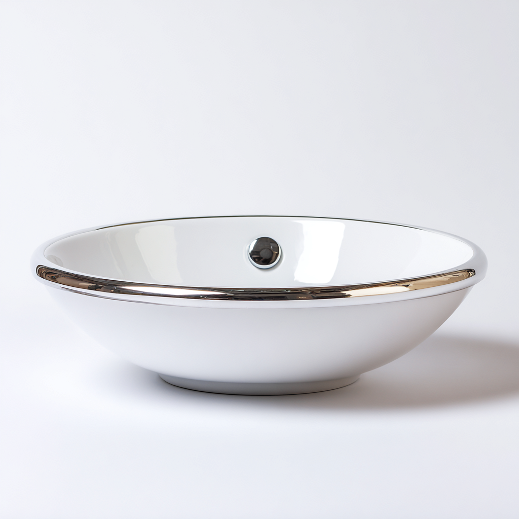 Lavabo - ceramica-metallo - 40x40x14 cm - bianco-argento - design moderno-Shelterza