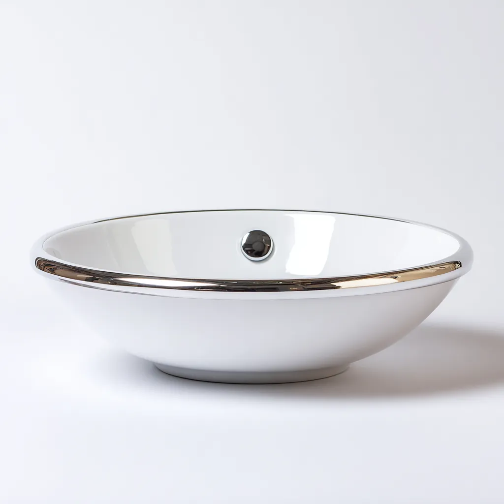 Lavabo - ceramica-metallo - 40x40x14 cm - bianco-argento - design moderno-Shelterza