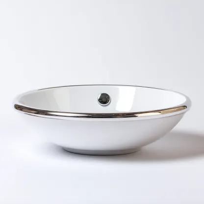 Lavabo - ceramica-metallo - 40x40x14 cm - bianco-argento - design moderno-Shelterza