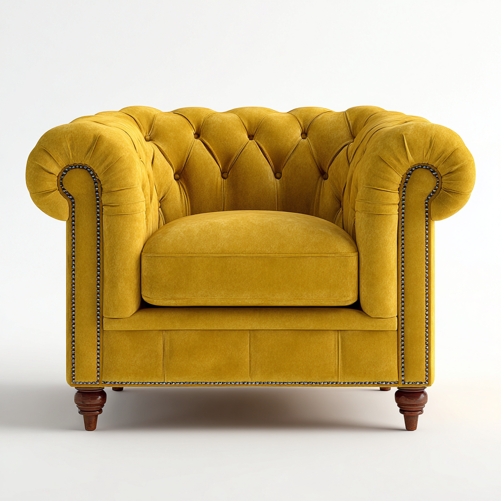 Poltrona - velluto-legno - 102x94x90 cm - giallo senape - stile classico-Shelterza