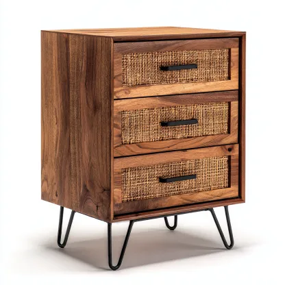 Cassettiera-legno-rattan-metallo-64x42x86 cm-naturale-nero-design moderno-Shelterza