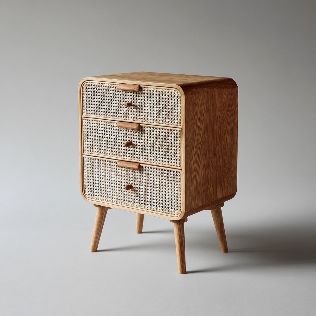 Cassettiera-rattan-legno-60x40x88 cm-naturale-design chiaro-design moderno-Shelterza