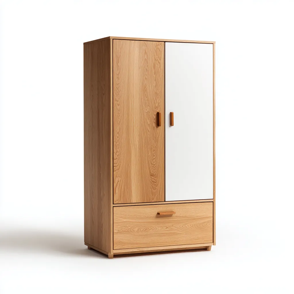 Armadio-legno-pannello-metallo-99x53x186 cm-Bianco-Legno naturale-design moderno-Shelterza