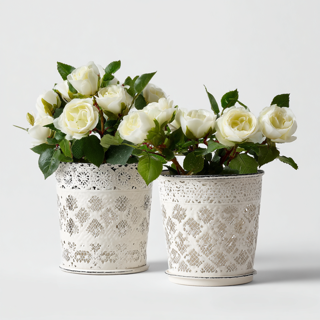 Vasi per piante-metallo-20x20x22 cm-17x17x19 cm-bianco-design classico-Shelterza