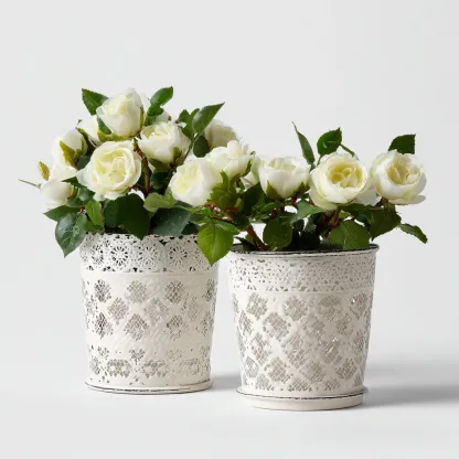 Vasi per piante-metallo-20x20x22 cm-17x17x19 cm-bianco-design classico-Shelterza