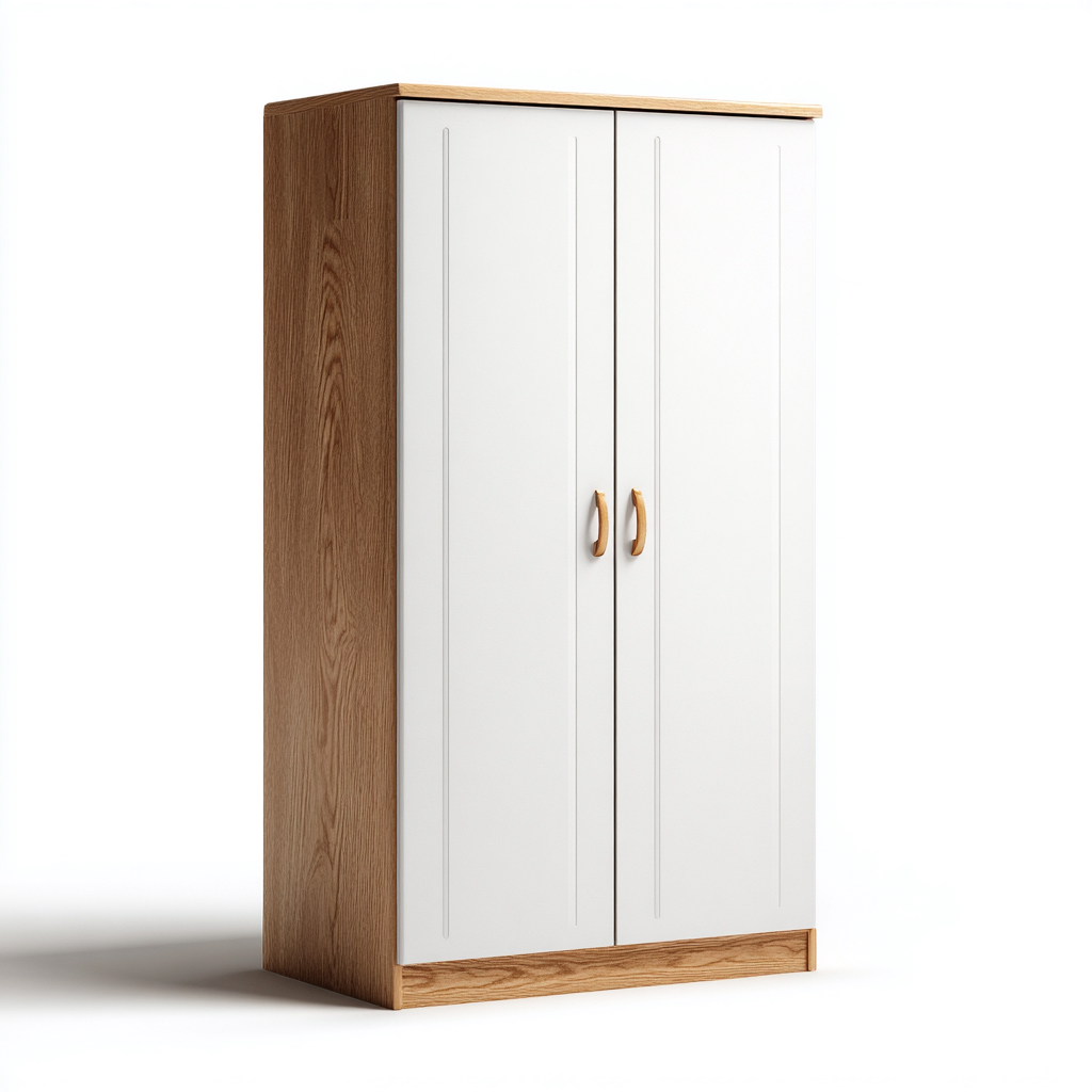 Armadio-legno-pannello-metallo-103x56x192 cm-Bianco-Legno naturale-design moderno-Shelterza