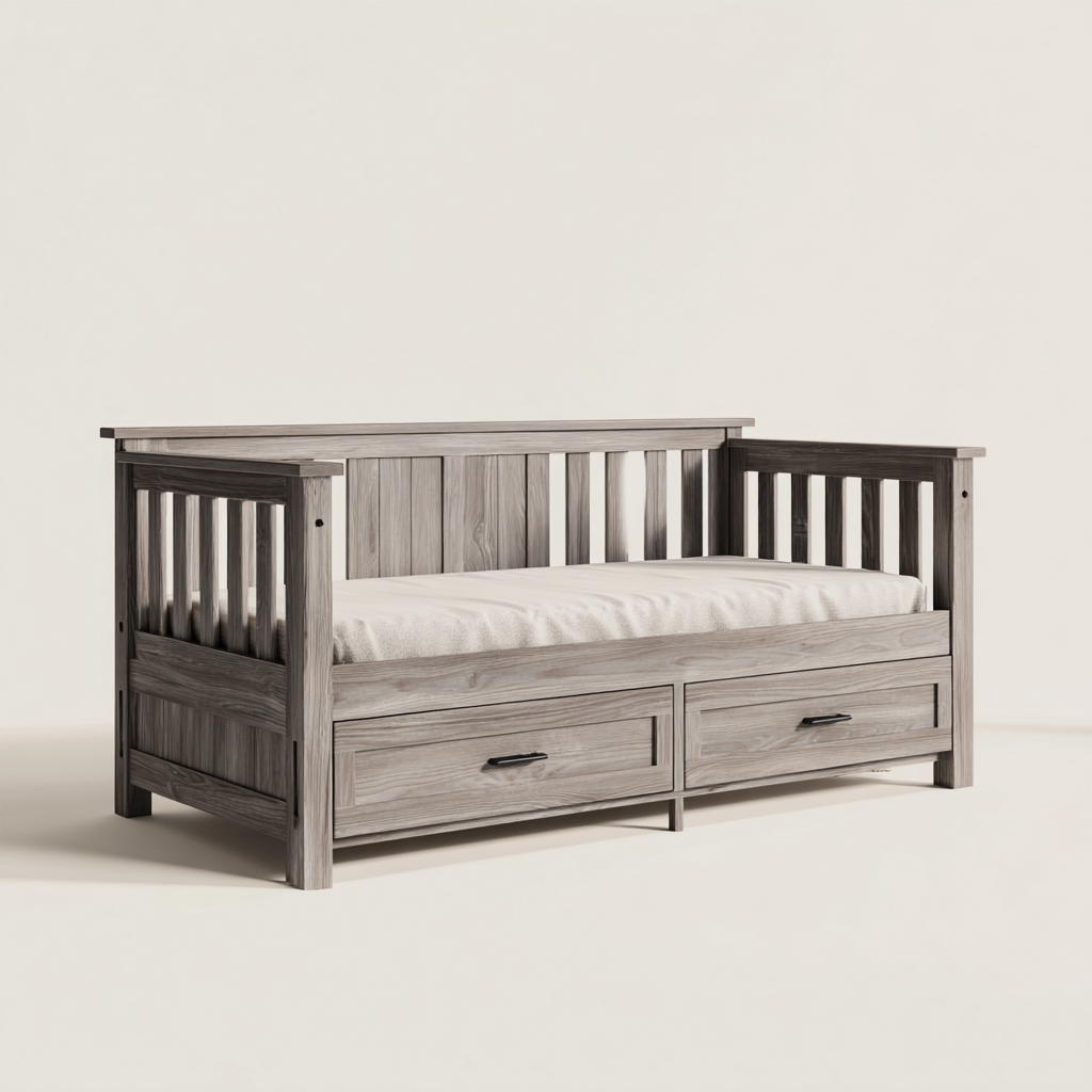 Divano letto-legno di pino-205x98x90 cm-grigio legno-design rustico-Shelterza