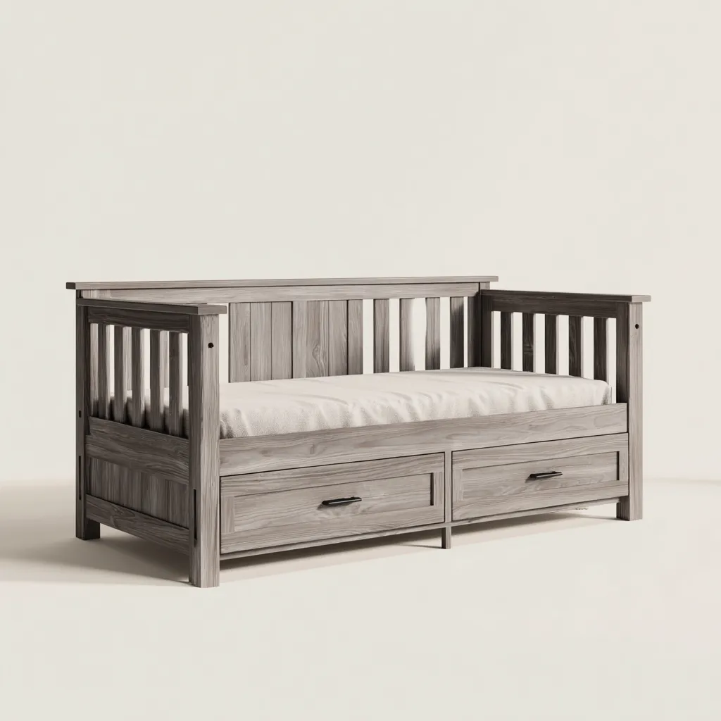 Divano letto-legno di pino-205x98x90 cm-grigio legno-design rustico-Shelterza