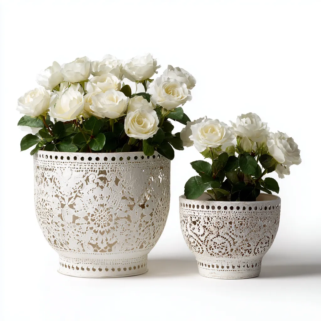 Vasi per piante-metallo-24x24x26 cm-19x19x20 cm-bianco-design classico-Shelterza