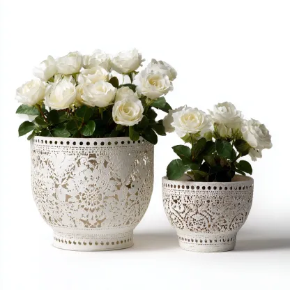 Vasi per piante-metallo-24x24x26 cm-19x19x20 cm-bianco-design classico-Shelterza