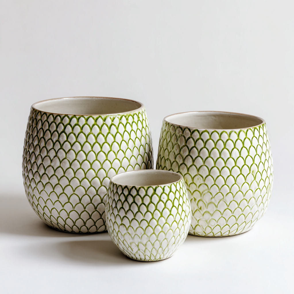 Vasi per piante-ceramica-27x27x25 cm-21x21x20 cm-15x15x17 cm-bianco-verde-design contemporaneo-Shelterza