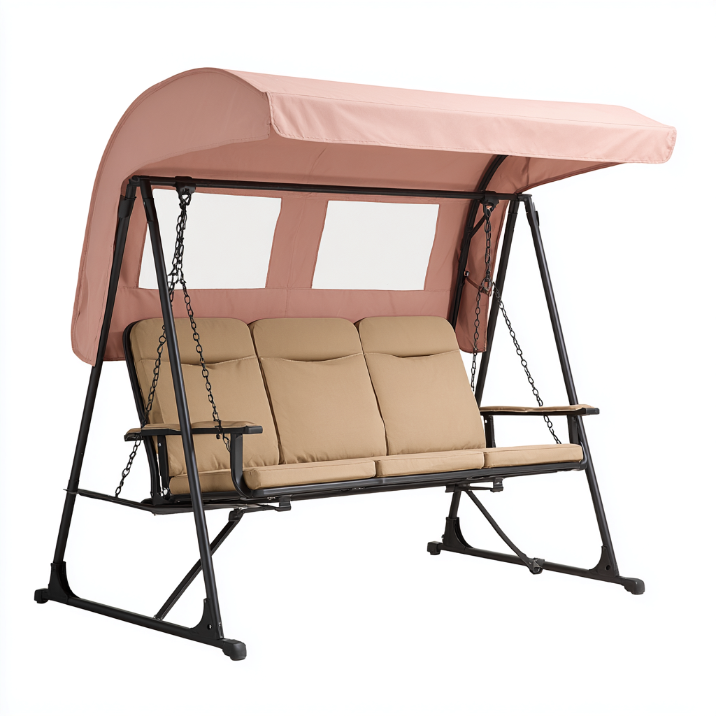 Dondolo da giardino-metallo-tessuto-218x140x178 cm-rosa-beige-design moderno-Shelterza
