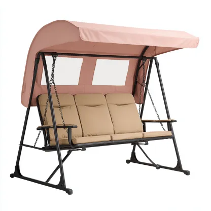 Dondolo da giardino-metallo-tessuto-218x140x178 cm-rosa-beige-design moderno-Shelterza