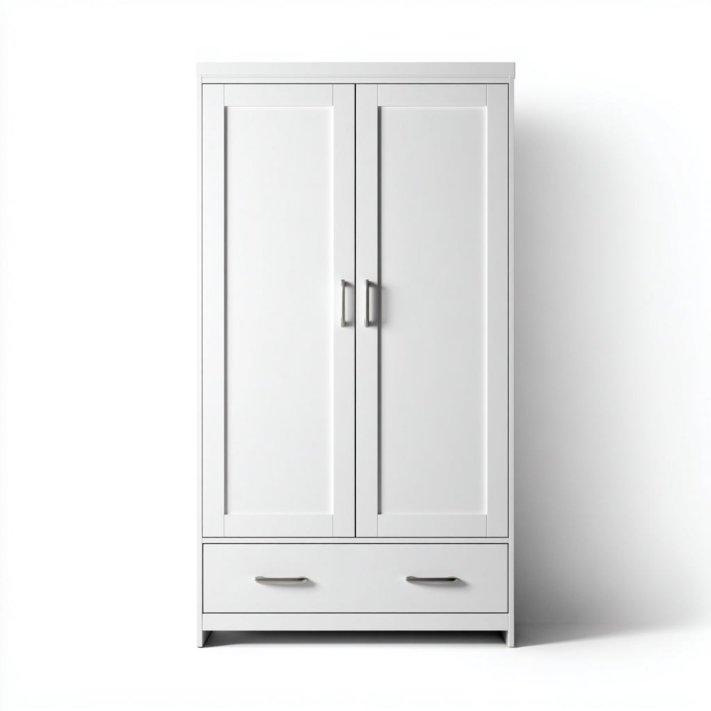 Armadio-legno-pannello-metallo-112x59x196 cm-Bianco-design moderno-Shelterza