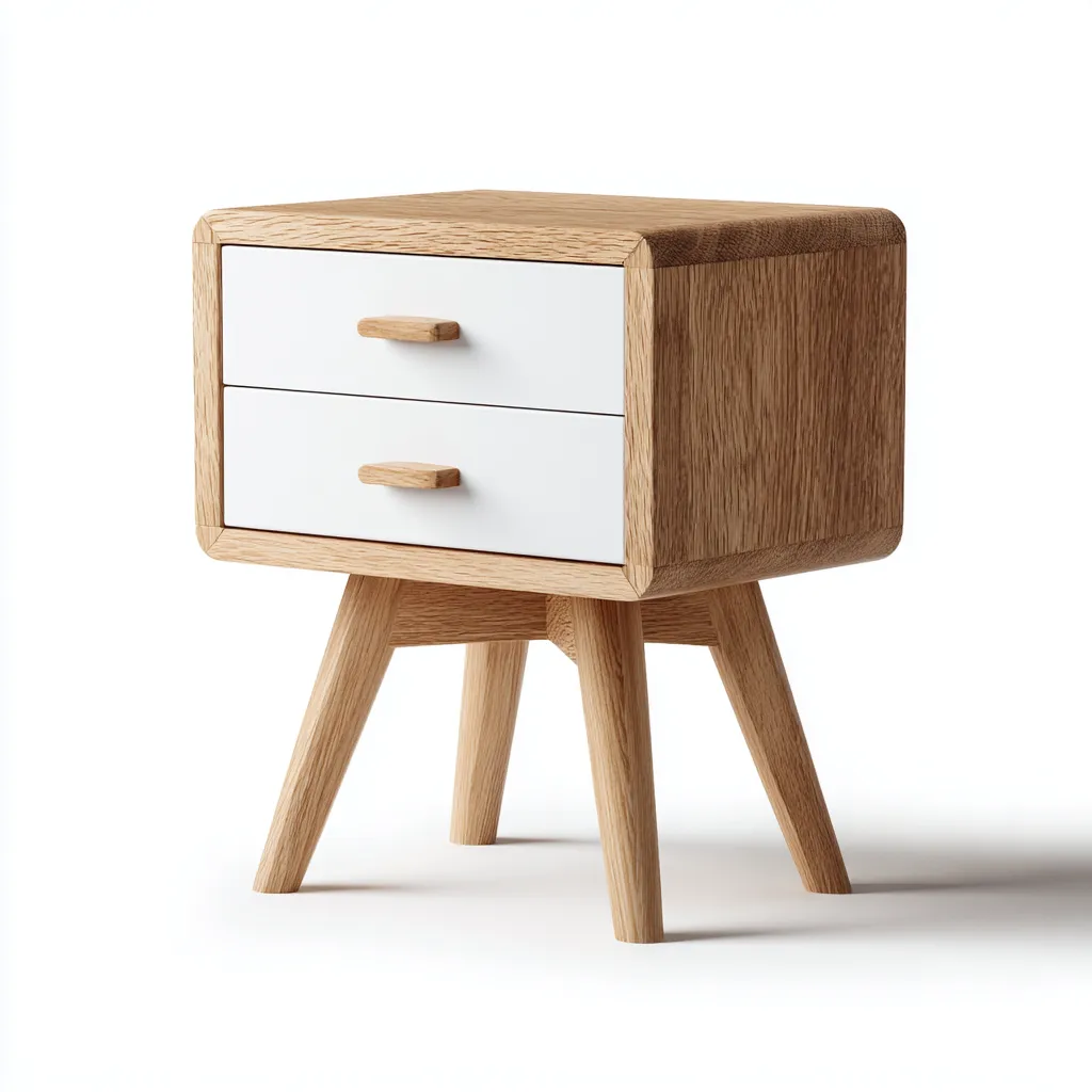 Comodino legno 40x32x55 cm - rovere - bianco - stile nordico per camera da letto-villaovae