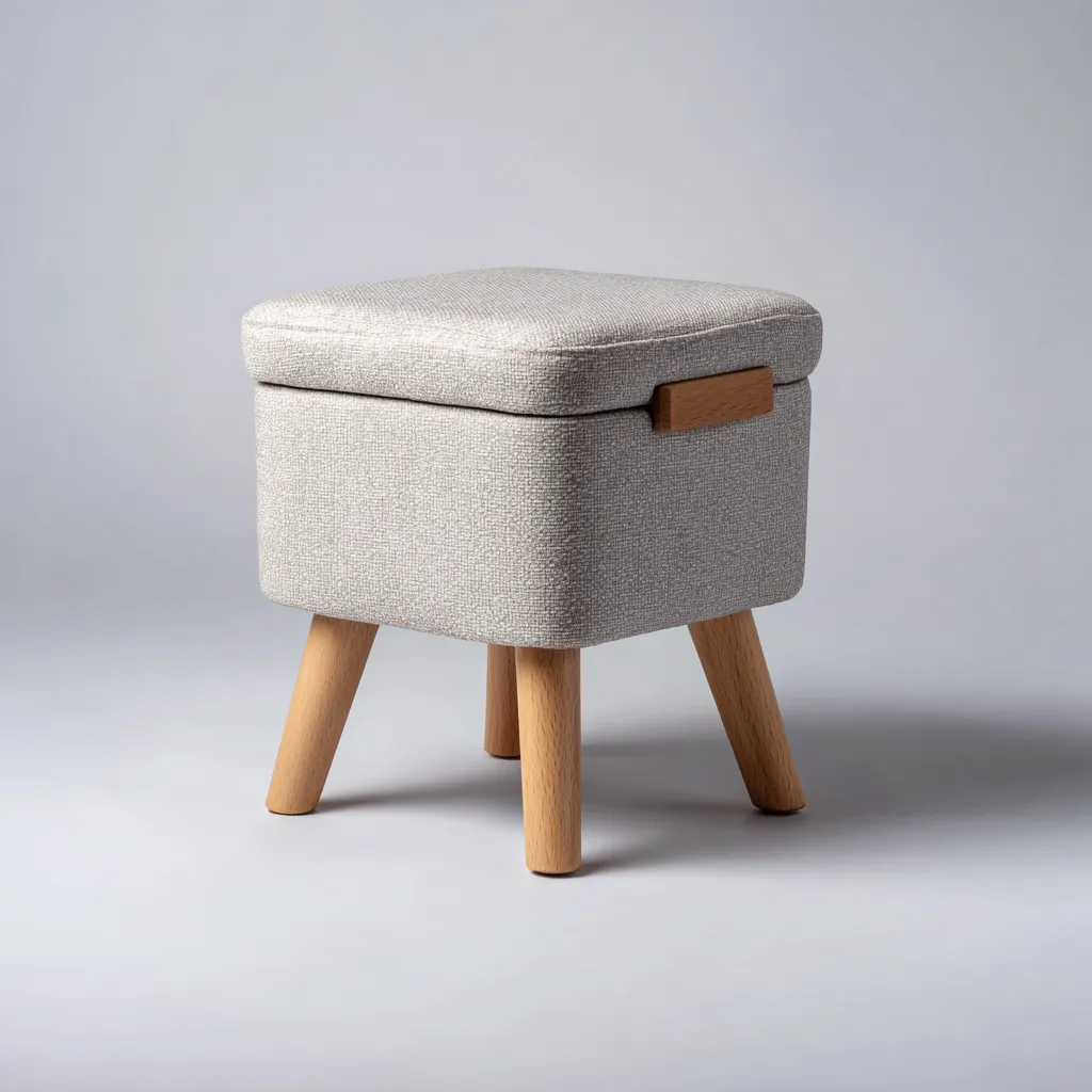 Pouf in tessuto con contenitore 40x40x50 cm - grigio chiaro - legno naturale - design moderno adatto al soggiorno-villaovae