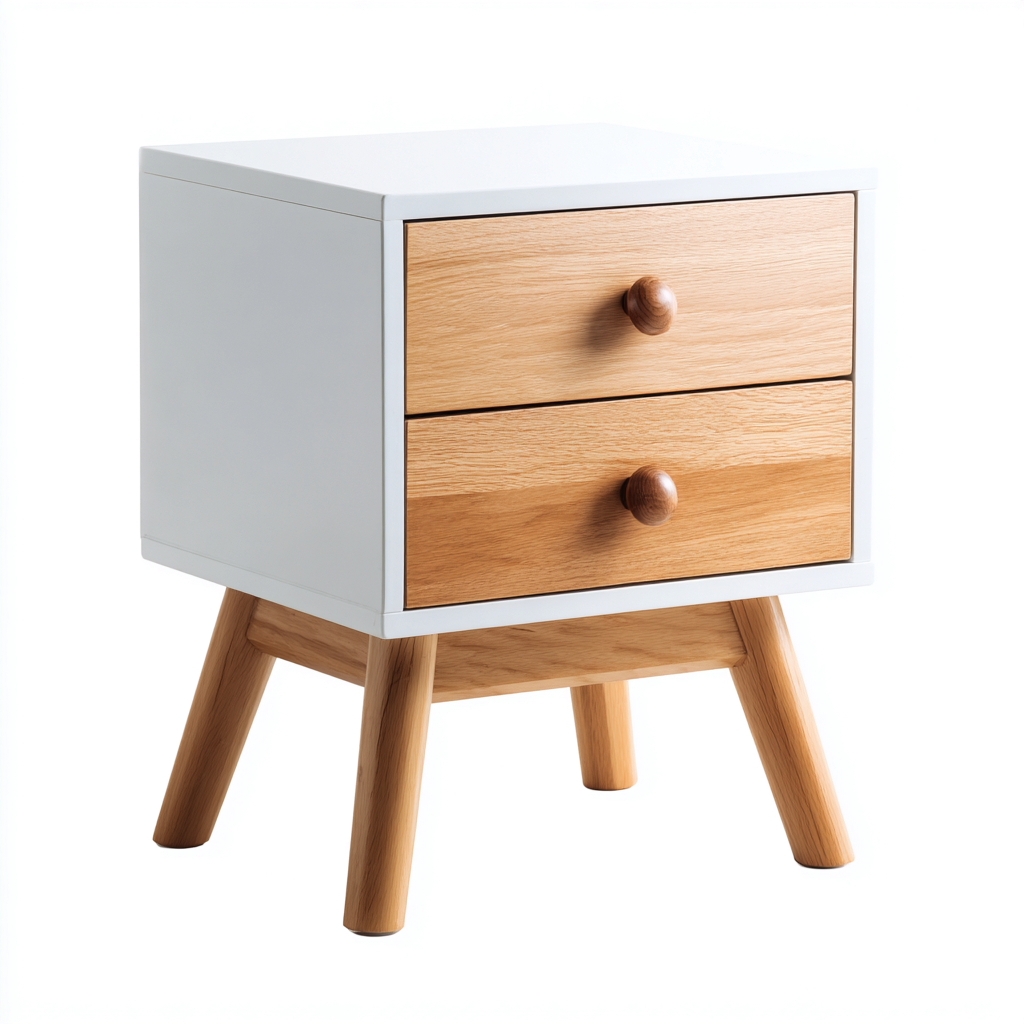 Comodino legno 40x32x55 cm - bianco - rovere - stile nordico per camera da letto-villaovae