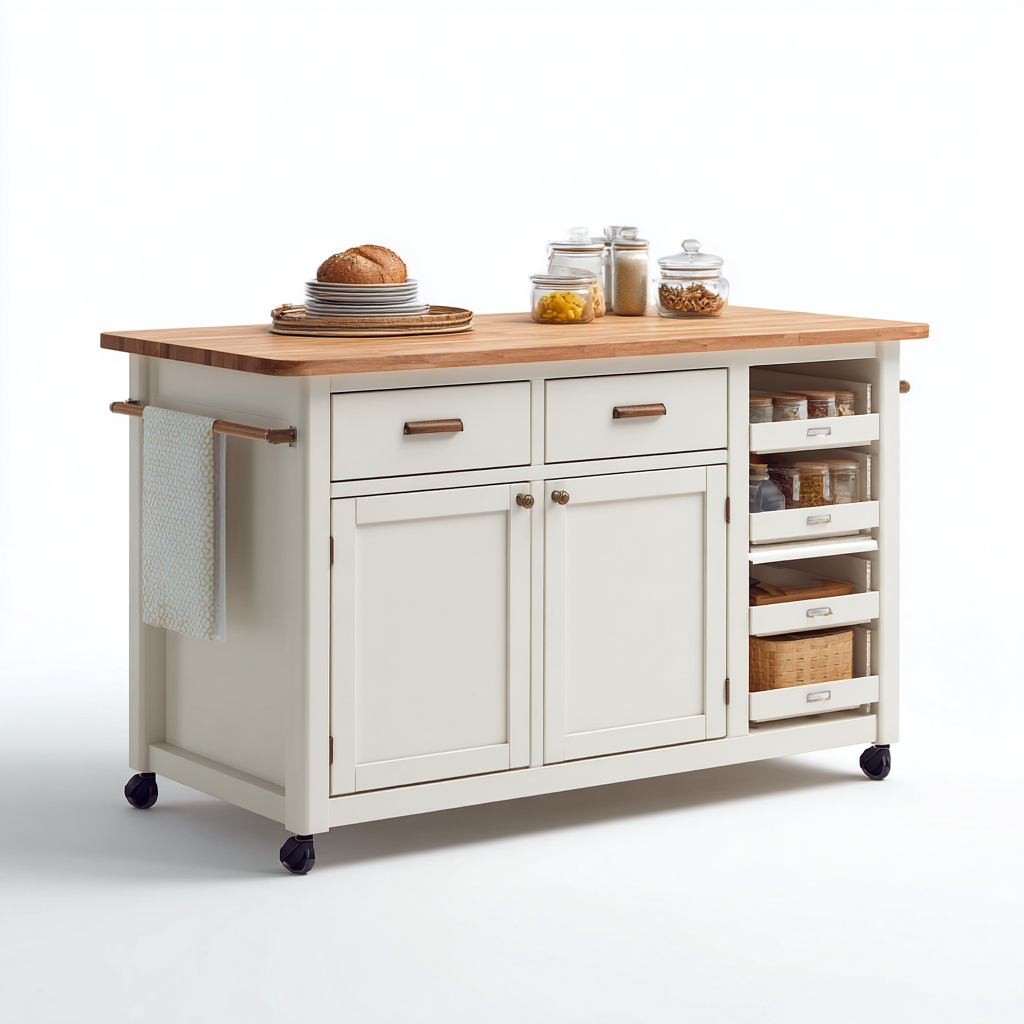 Isola da cucina legno 120x55x90 cm - bianco - legno - per cucina - design moderno-villaovae