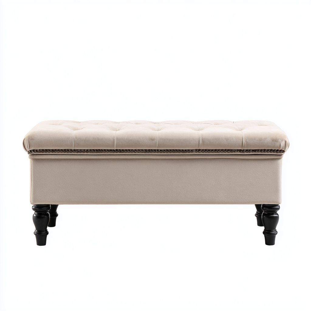 Panca per letto velluto imbottito 110x45x47 cm - beige - per camera da letto - design classico-villaovae