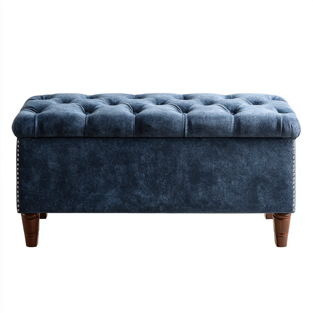 Panca per letto tessuto 100x40x45 cm - blu scuro - legno scuro - stile classico con contenitore per camera da letto-villaovae