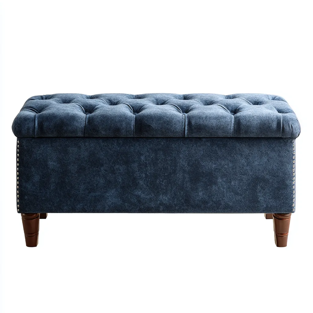 Panca per letto tessuto 100x40x45 cm - blu scuro - legno scuro - stile classico con contenitore per camera da letto-villaovae