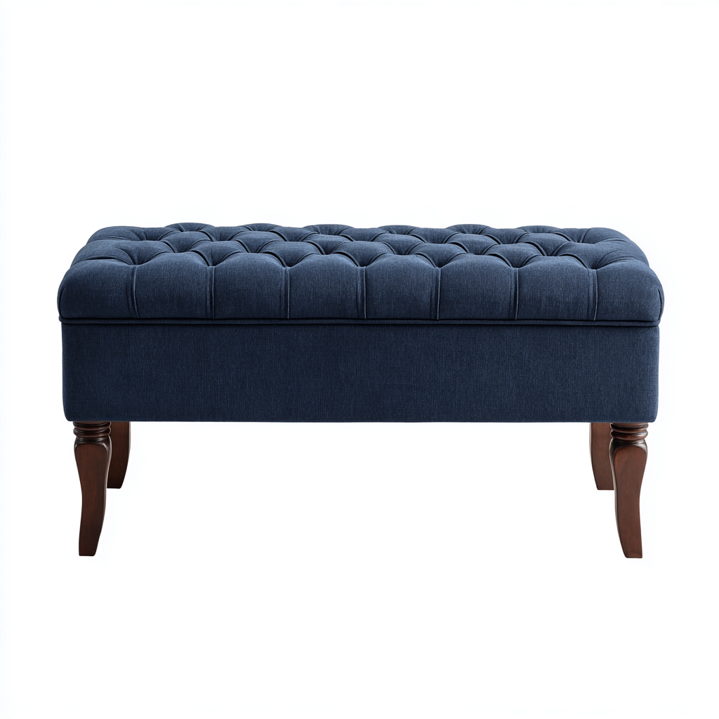 Panca per letto in tessuto con contenitore 100x40x48 cm - blu scuro - adatta per camera da letto - design classico-villaovae