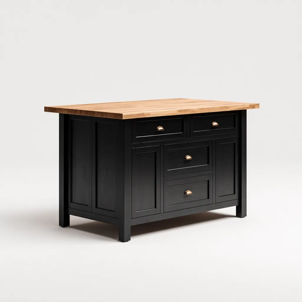 Isola da cucina-legno-135x75x90 cm-nero - legno naturale-design moderno per cucina-villaovae