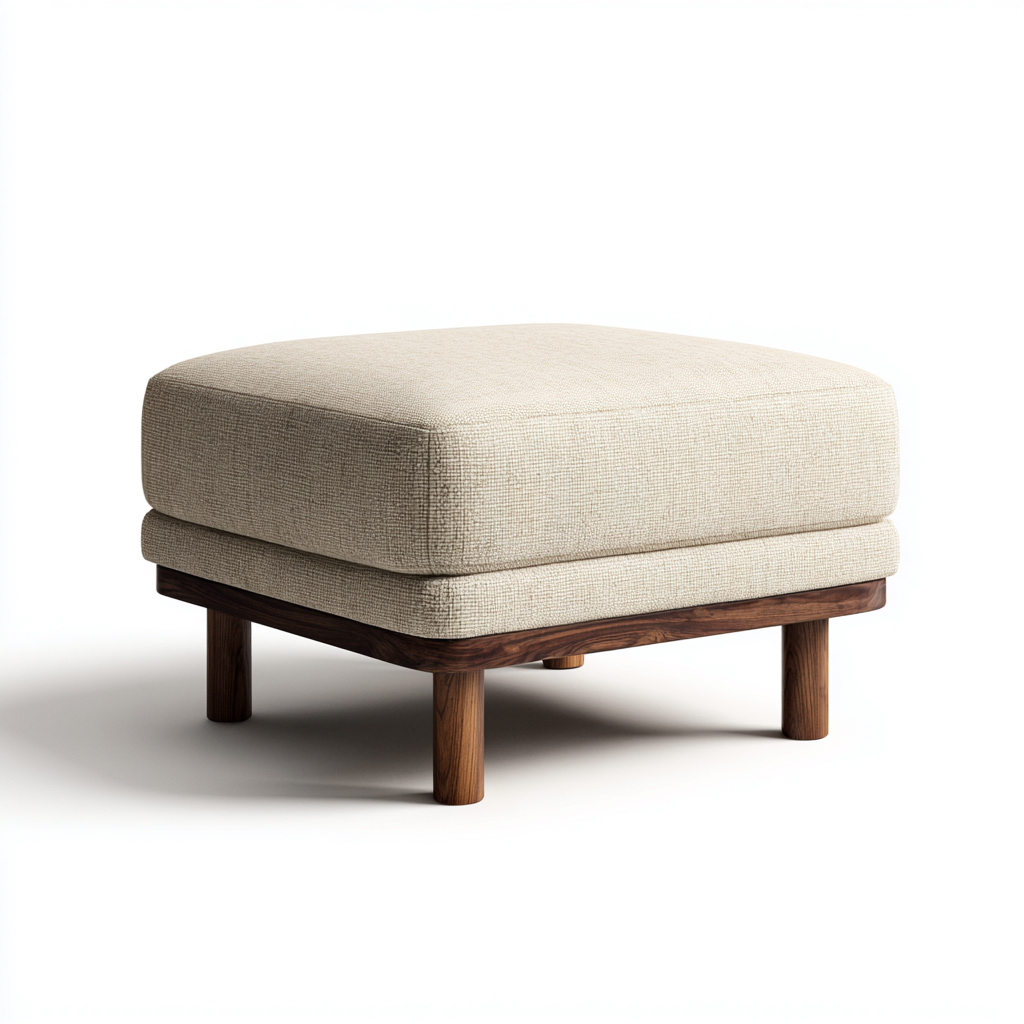 Pouf tessuto 70x70x45 cm - beige - legno - design moderno per soggiorno-villaovae