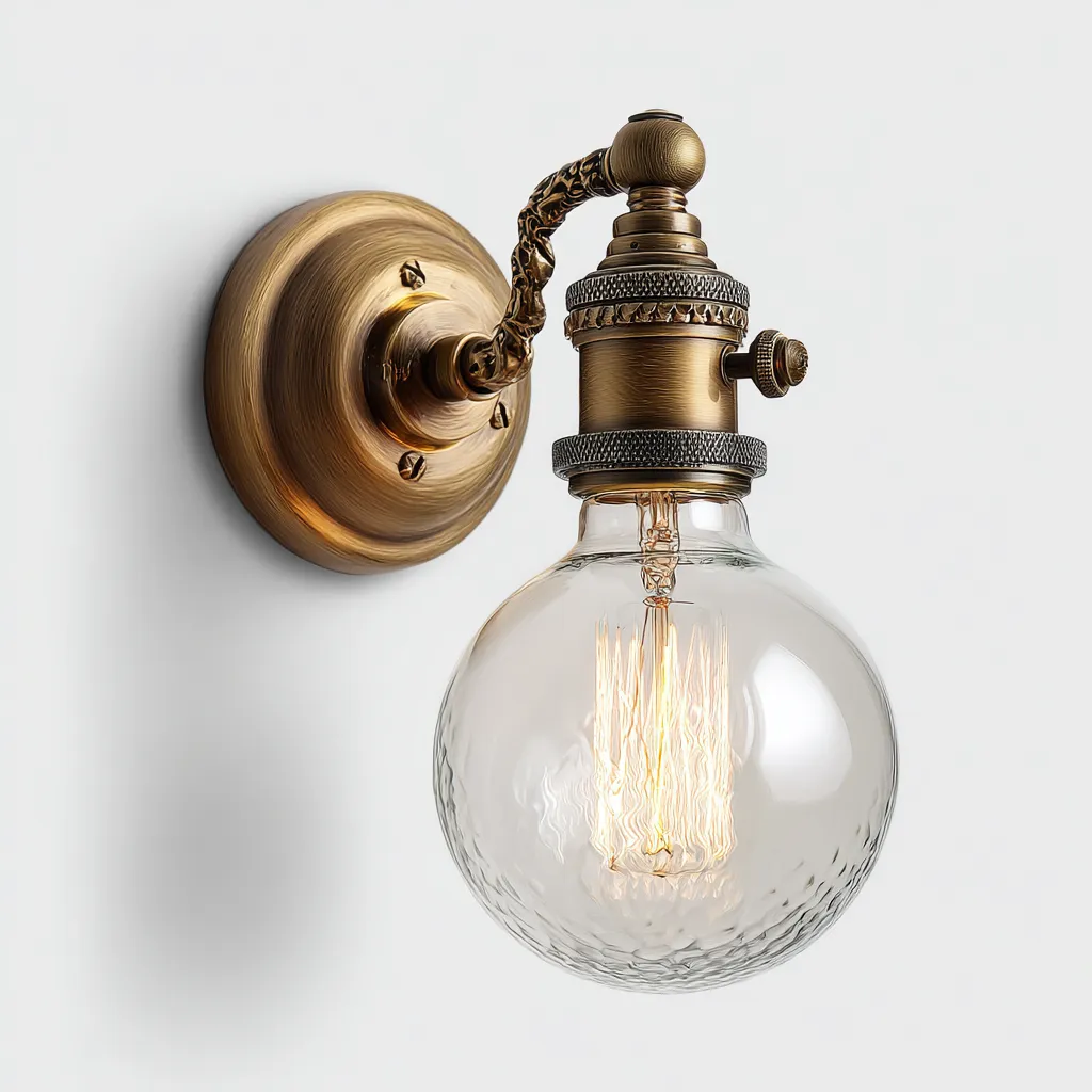 Applique vetro - metallo 17x21x28 cm - trasparente - ottone - stile vintage per soggiorno-villaovae