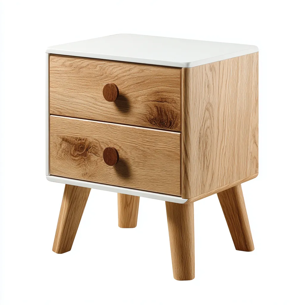 Comodino in legno rovere - bianco 42x33x55 cm - per camera da letto - design nordico-villaovae