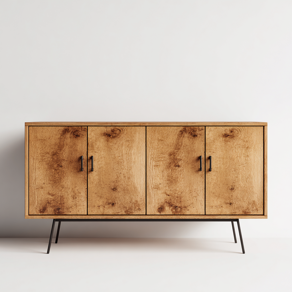 Mobile TV in legno e metallo 145x40x80 cm - legno chiaro - design moderno adatto al soggiorno-villaovae