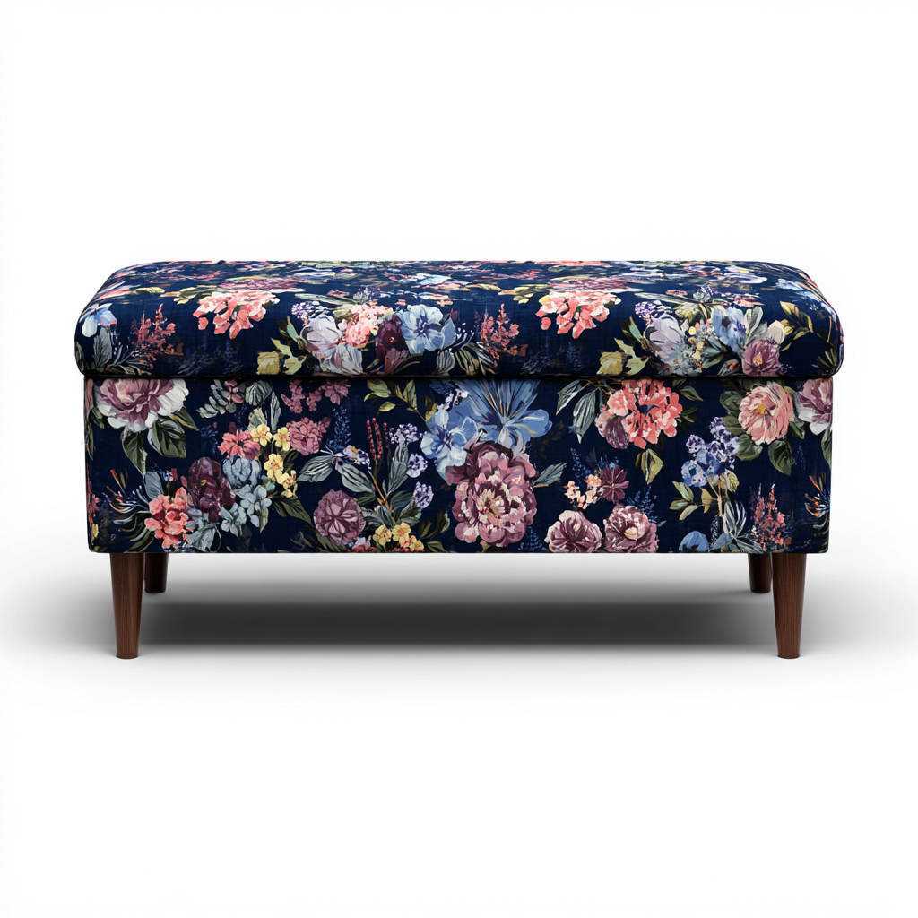 Panca per letto tessuto 105x40x45 cm - blu - floreale - stile moderno decorativo per camera da letto-villaovae