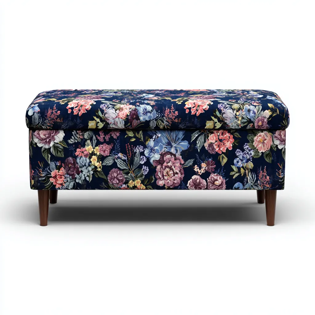 Panca per letto tessuto 105x40x45 cm - blu - floreale - stile moderno decorativo per camera da letto-villaovae