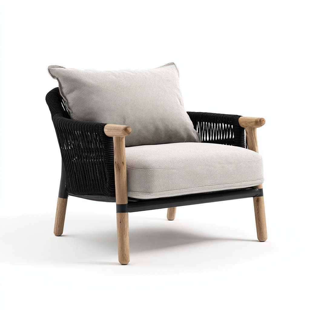 Poltrona da giardino corda - tessuto 72x78x78 cm - beige - design moderno per esterni-villaovae