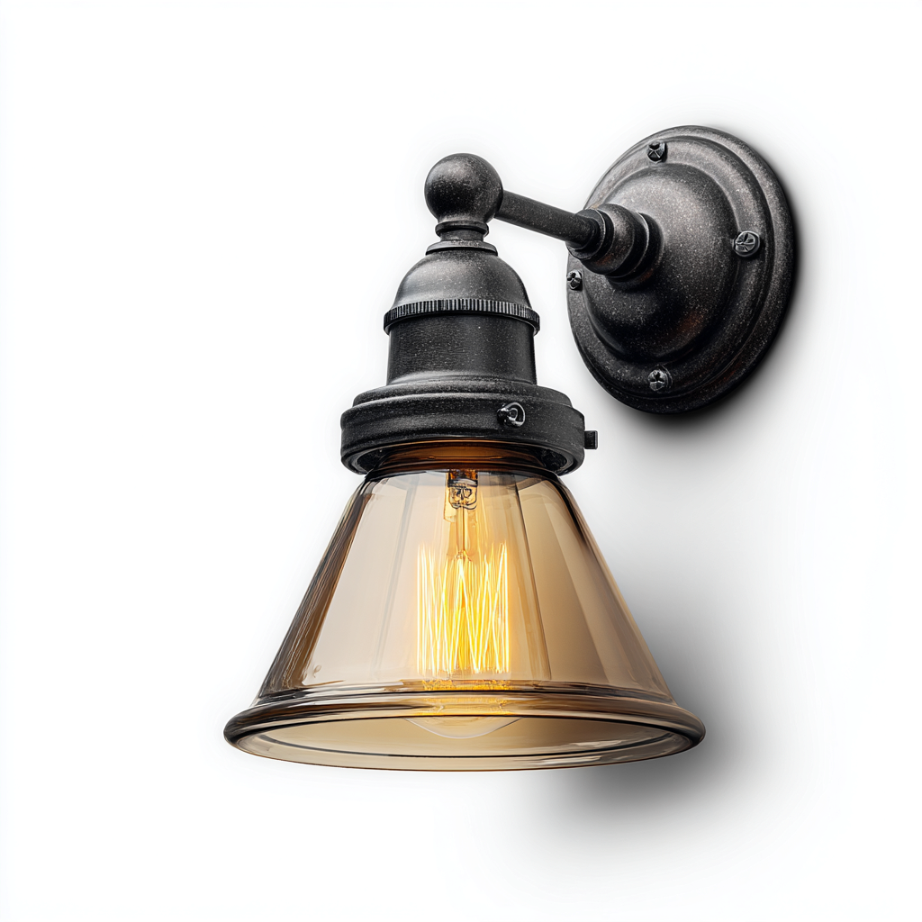 Applique vetro - metallo 18x22x28 cm - ambra - nero - stile industriale per soggiorno-villaovae