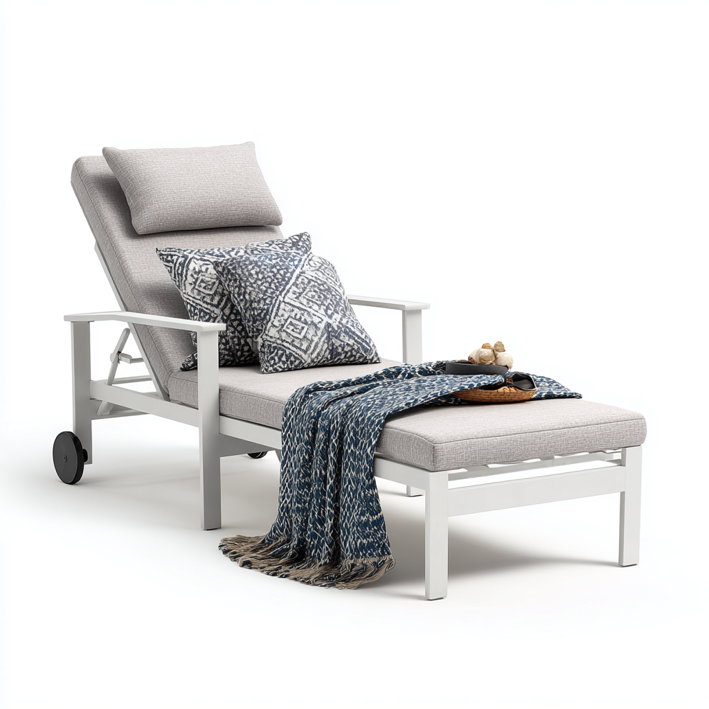 Lettino da sole in metallo con cuscino 200x70x42 cm - bianco - grigio chiaro - design moderno - adatto per uso esterno-villaovae