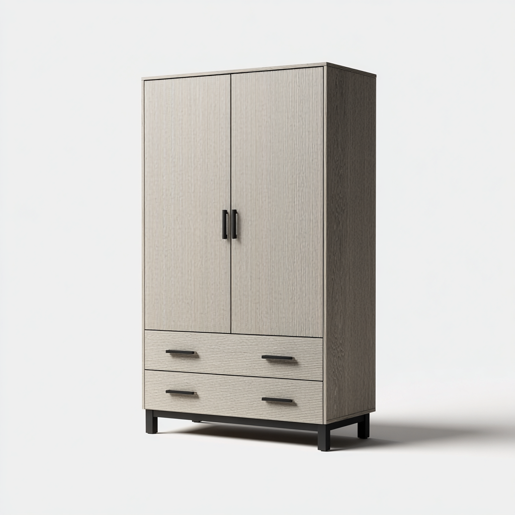 Armadio legno - metallo 112x57x184 cm - grigio - naturale - design moderno per camera da letto-villaovae