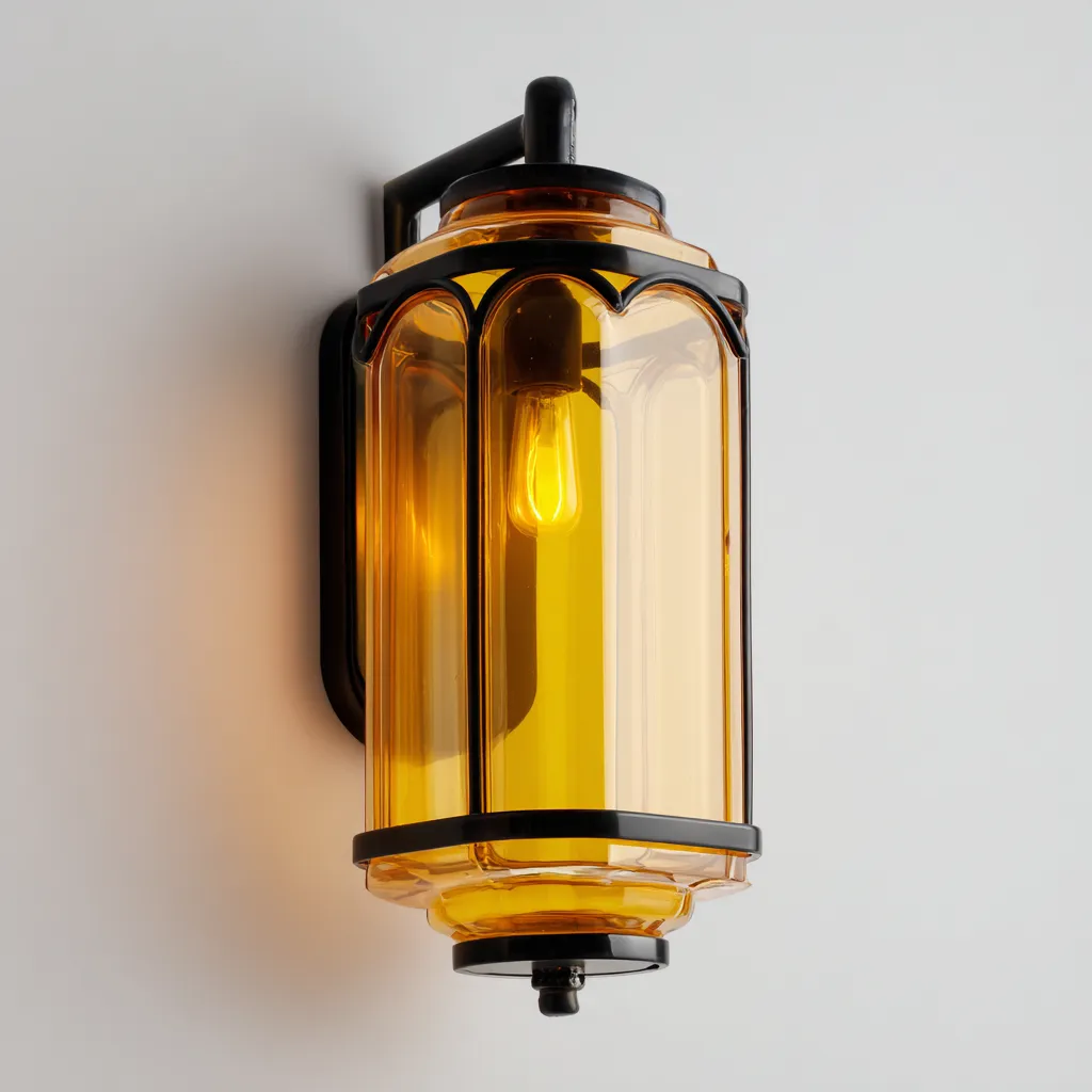 Applique in metallo e vetro 15x15x32 cm - ambra - nero - per interni - design vintage elegante-villaovae