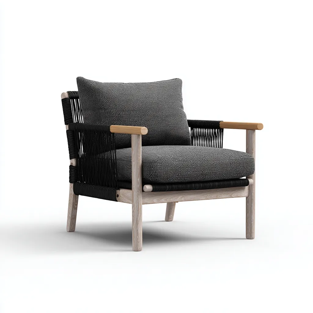 Poltrona da giardino corda intrecciata - legno - tessuto 78x76x82 cm - nero - design moderno per esterni-villaovae