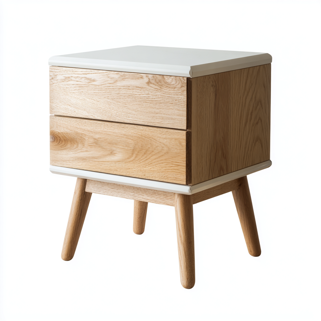 Comodino in legno rovere - bianco 42x33x55 cm - per camera da letto - design nordico-villaovae