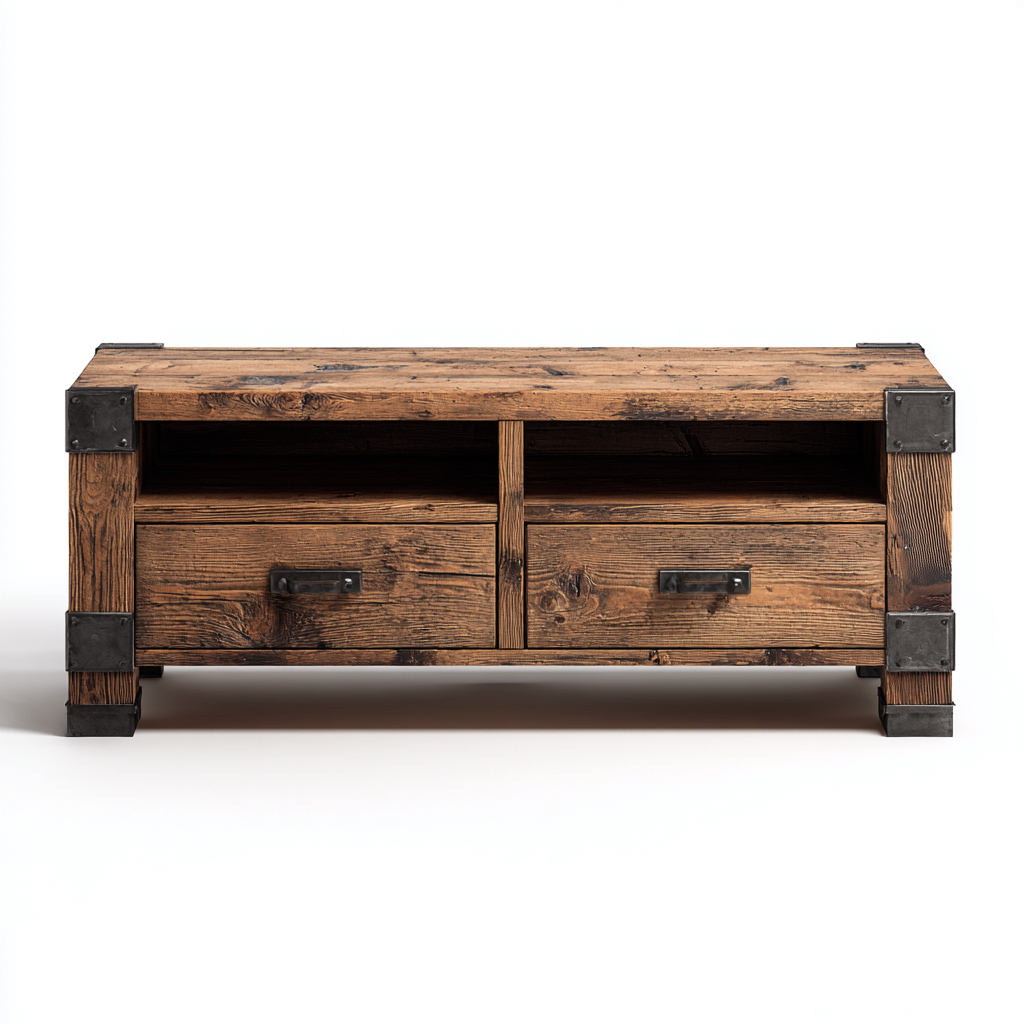 Mobile TV in legno massello 130x40x55 cm - marrone rustico - design industriale adatto al soggiorno-villaovae