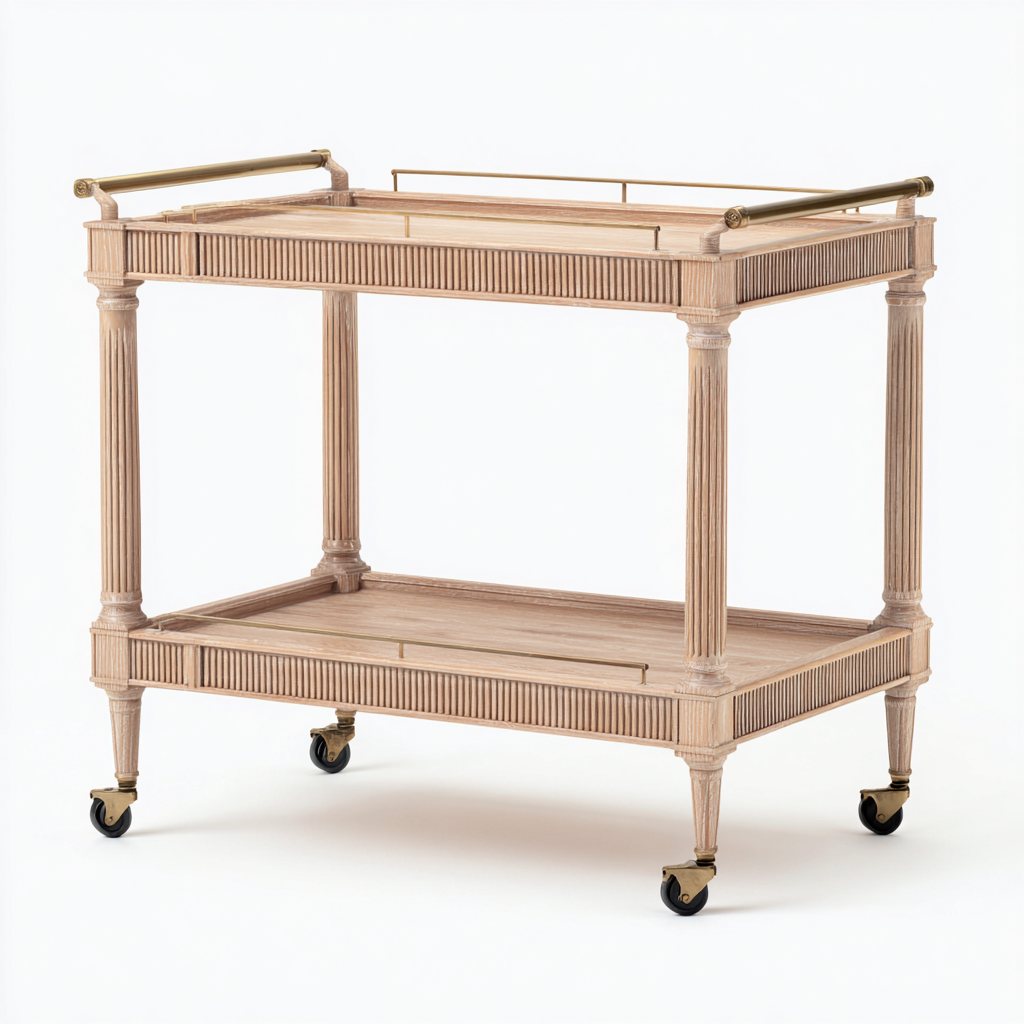 Carrello da cucina legno massello con maniglie in metallo 64x42x87 cm - naturale - stile classico adatto alla cucina-villaovae