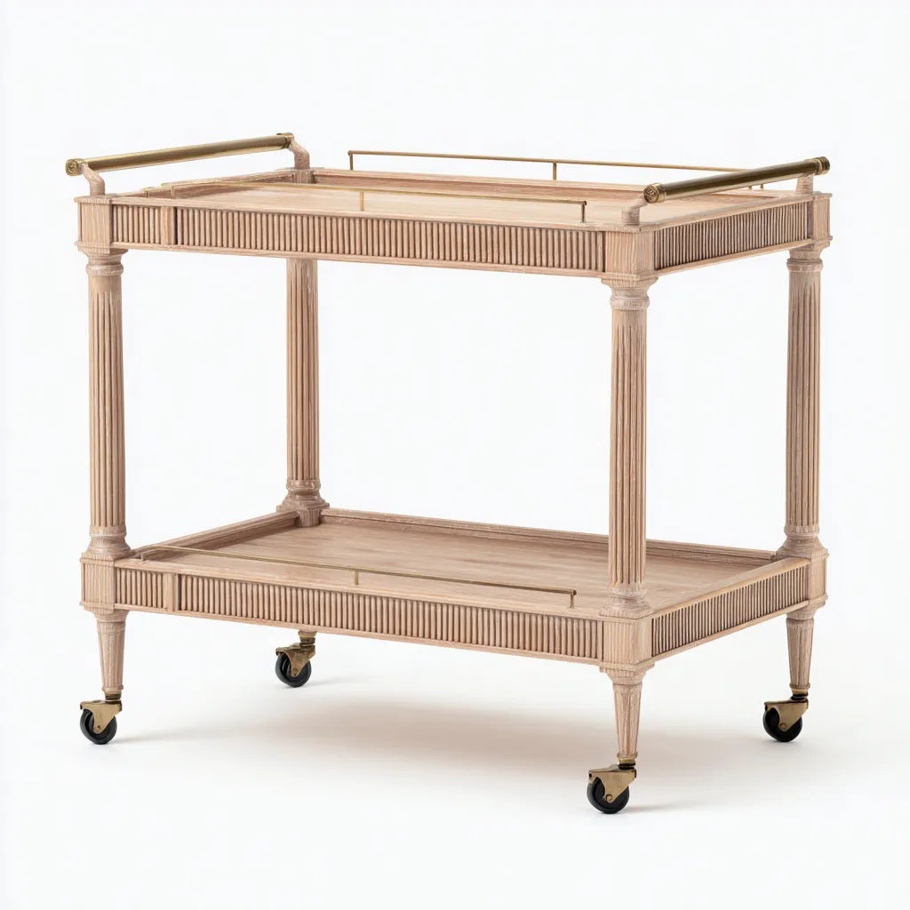 Carrello da cucina legno massello con maniglie in metallo 64x42x87 cm - naturale - stile classico adatto alla cucina-villaovae