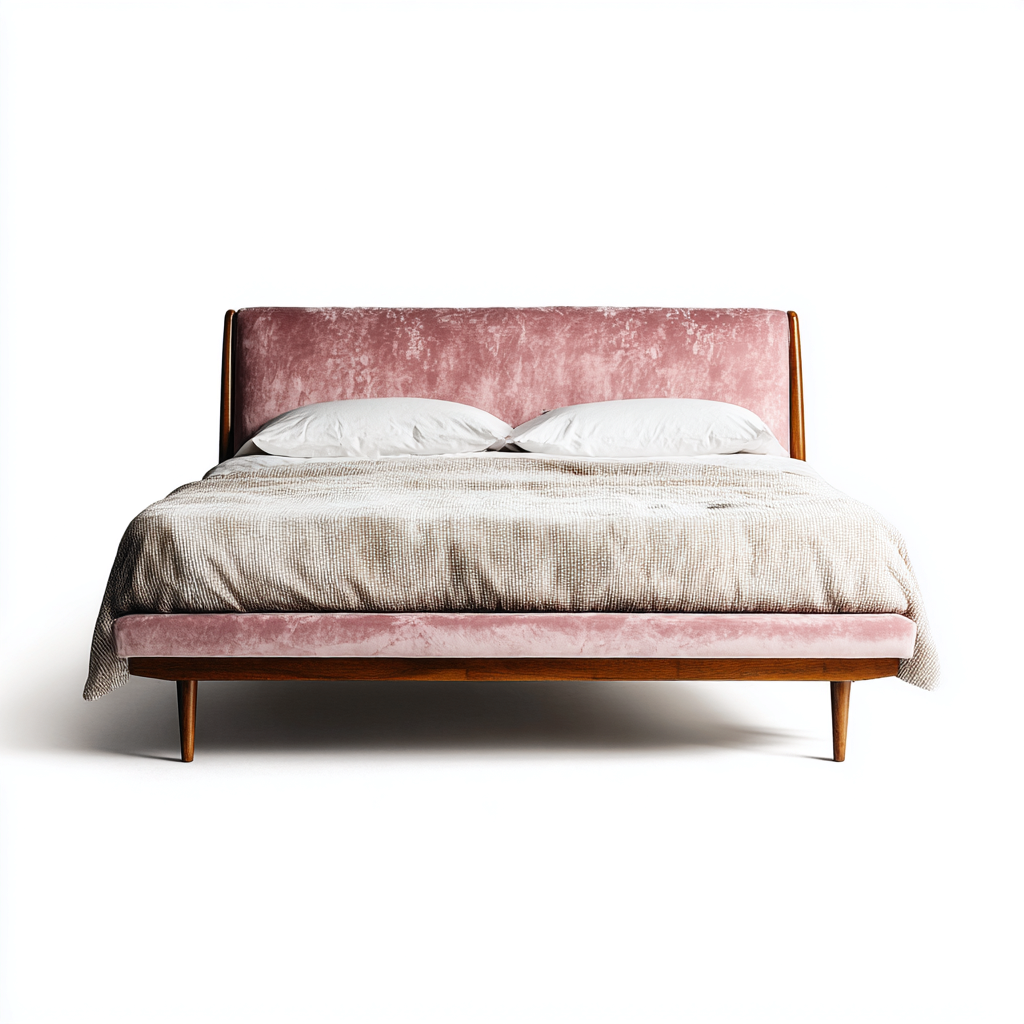 Letto matrimoniale velluto - legno 200x160x95 cm - rosa - design moderno - per camera da letto-villaovae