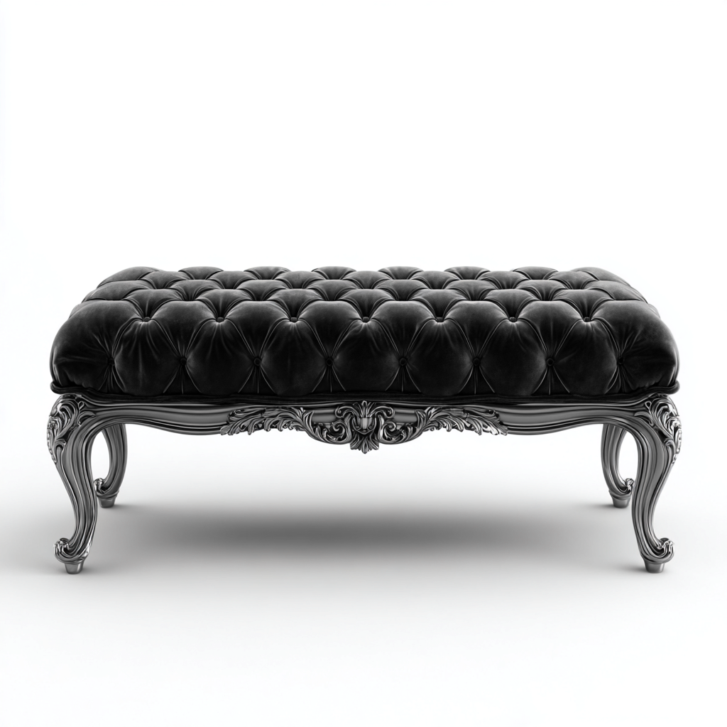 Panca per letto in velluto intagliato 115x55x48 cm - nero - argento - per camera da letto - stile classico-villaovae