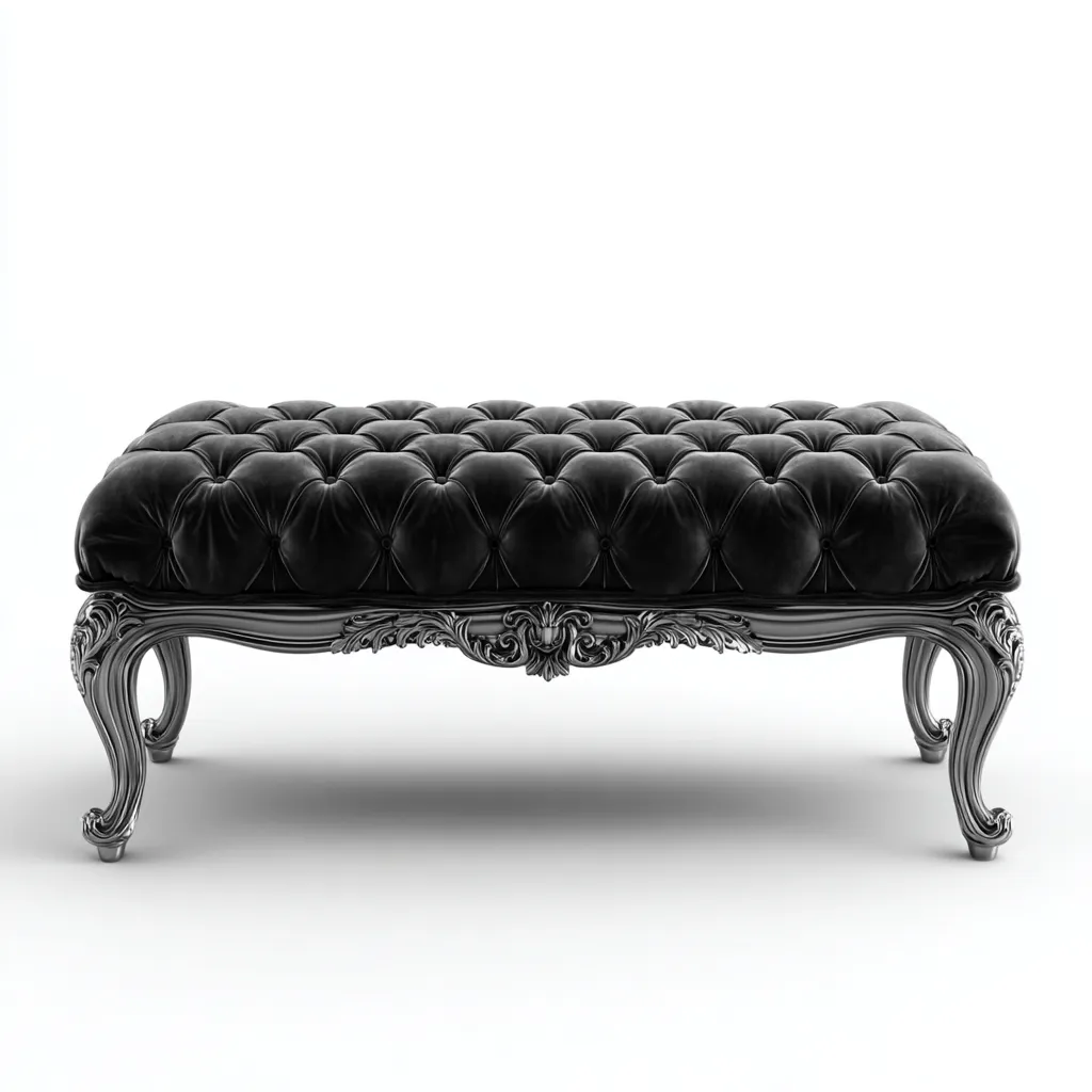 Panca per letto in velluto intagliato 115x55x48 cm - nero - argento - per camera da letto - stile classico-villaovae