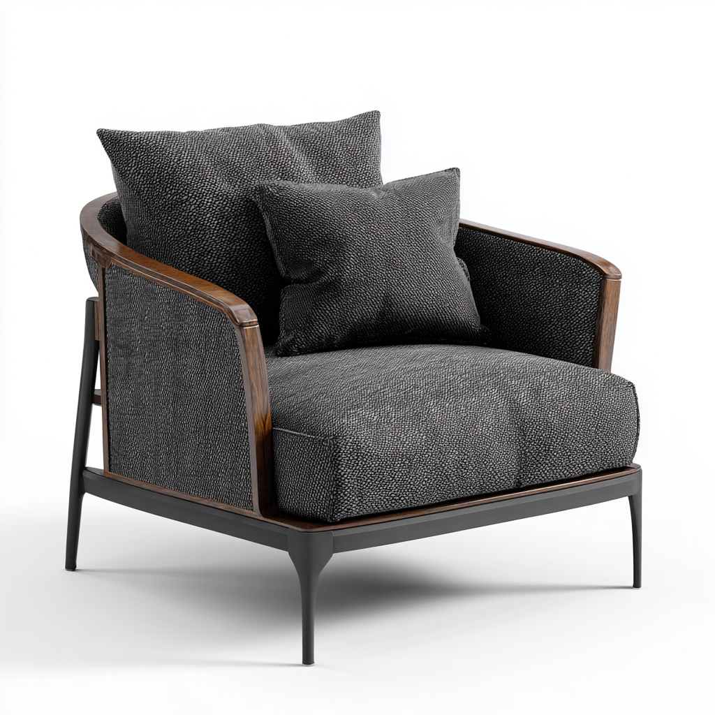 Poltrona da giardino metallo - legno - tessuto 78x76x84 cm - grigio - design moderno per esterni-villaovae